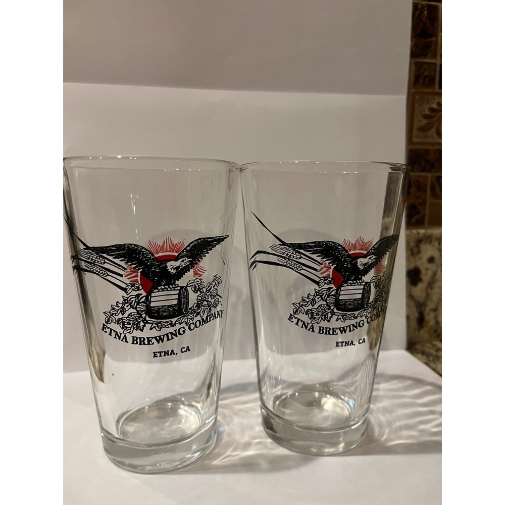 Etna Brewing Company Pint Glass Set of 2 Eagle Barrel Logo Etna CA Clear Glass‎